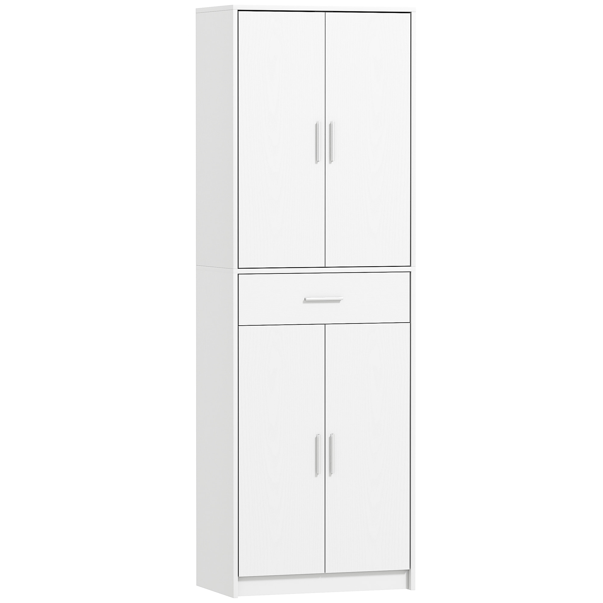 Armoire de cuisine multi-rangement - 4 portes, 2 étagères, tiroir - dim. 60 x 35 x 180 cm - effet bois blanc