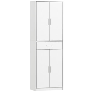Armoire de cuisine multi-rangement - 4 portes, 2 étagères, tiroir - dim. 60 x 35 x 180 cm - effet bois blanc
