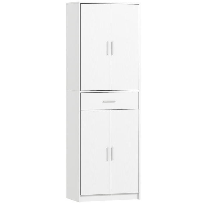 Armoire de cuisine multi-rangement - 4 portes, 2 étagères, tiroir - dim. 60 x 35 x 180 cm - effet bois blanc