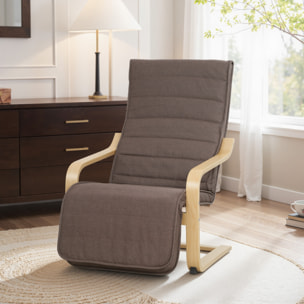 Sillón de Salón con Reposapiés Ajustable, Butaca de Salón Tapizada en Lino Sintético con Marco de Madera, Sillón de Relax para Dormitorio, Oficina, Estudio, 66,5x94x100 cm, Marrón