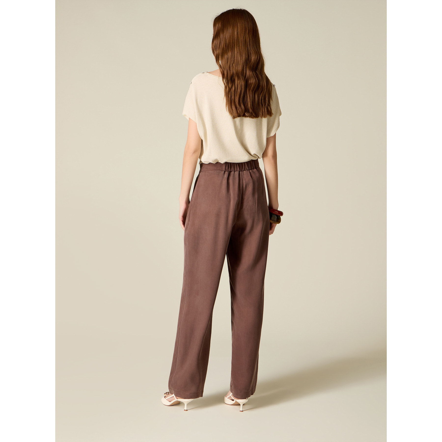 Oltre - Pantaloni palazzo in lyocell - Marrone