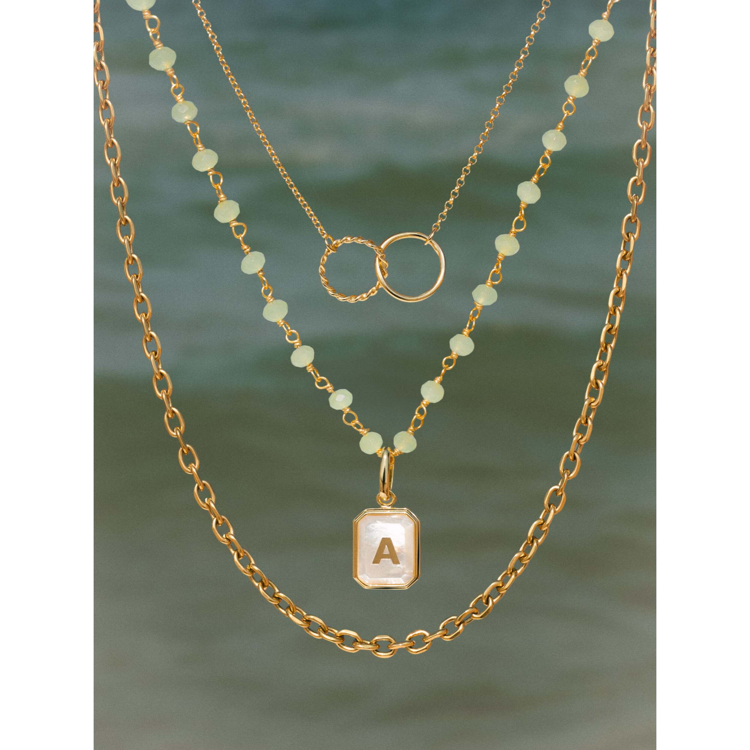 Collar Crystals Jade Plata Baño Oro