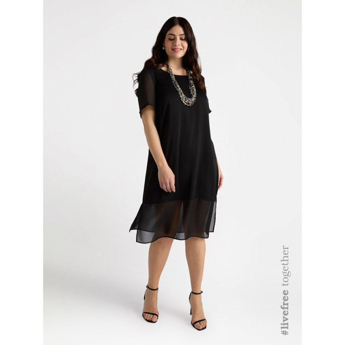 Fiorella Rubino - Vestido recto con inserciones transparentes - Negro