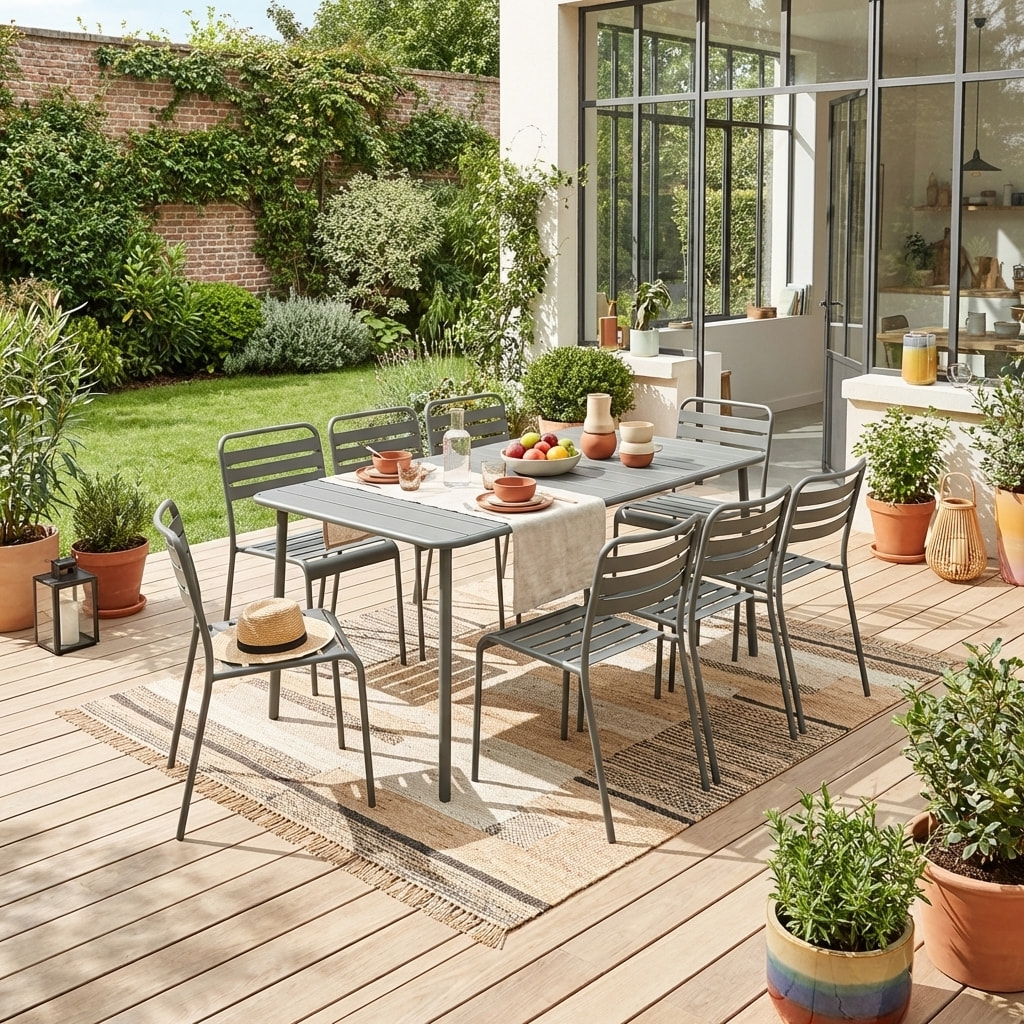 Table de jardin métal + 8 assises AMELIA
