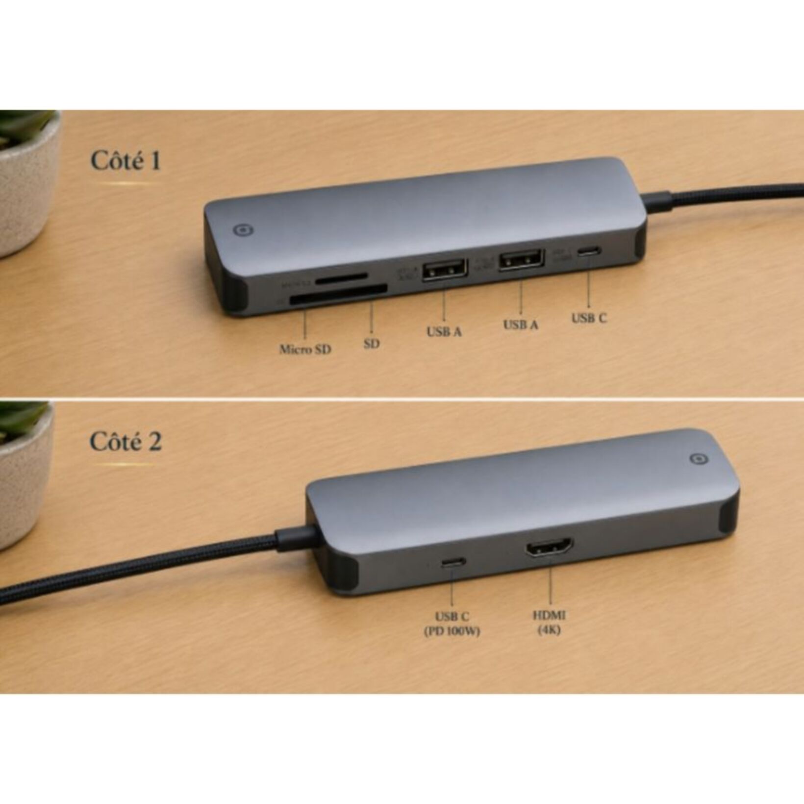 Hub USB C ESSENTIELB 7 en 1 2 USB-A + 3 USB-C + 2 ports SD