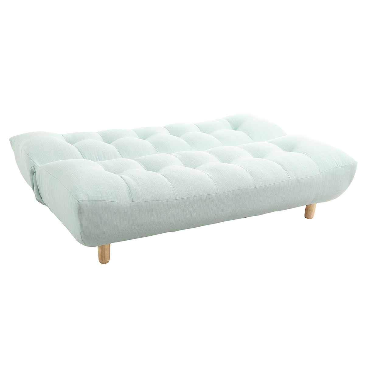 Canapé convertible scandinave en tissu menthe à l'eau et bois clair YUMI