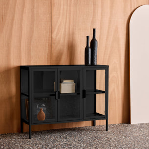 Buffet industriel métal et verre trempé 3 portes 100cm ARKANSAS