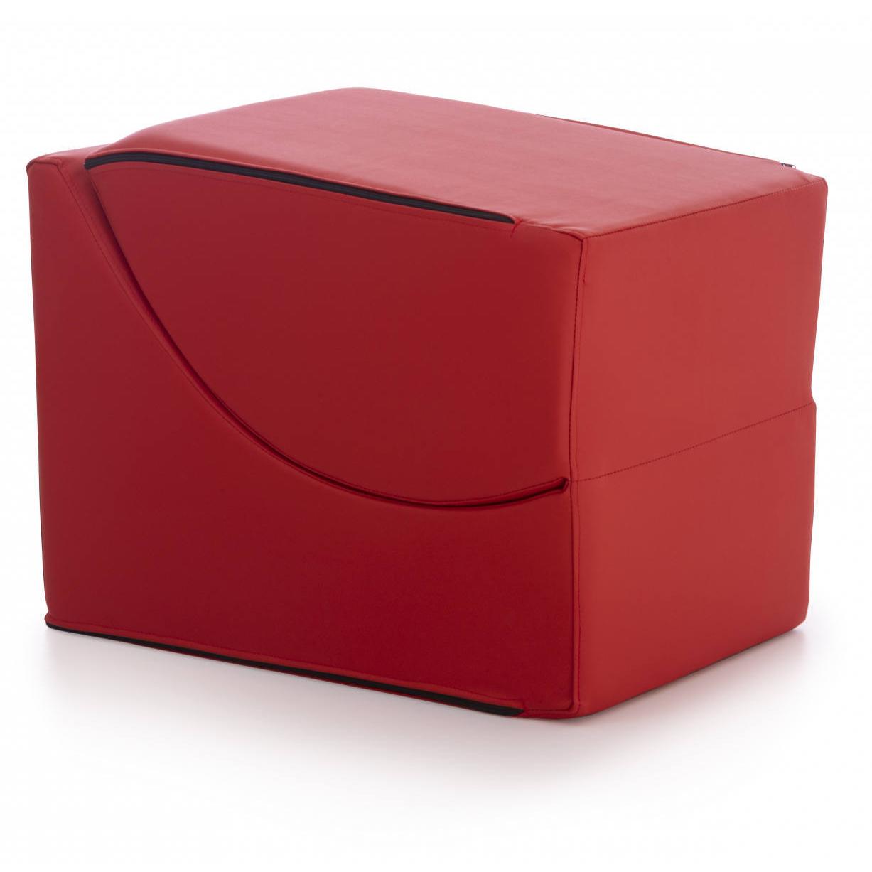 Letto pieghevole Andreina, Pouf trasformabile in letto singolo, 100% Made in Italy, Pouf trasformabile in una chaise longue in ecopelle, Cm 130x50h50, Rosso