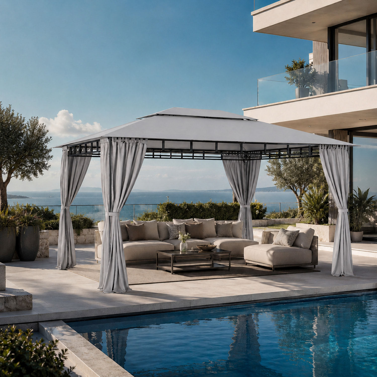 Gazebo Da Giardino 3 x 4 M Con Tende Laterali Richiudibili Struttura In Acciaio Robusto Copertura Impermeabile 180 g/m² Con 4 Teli Laterali Esterno Giardino Piscina Fiere Ombreggiante Privacy Grigio