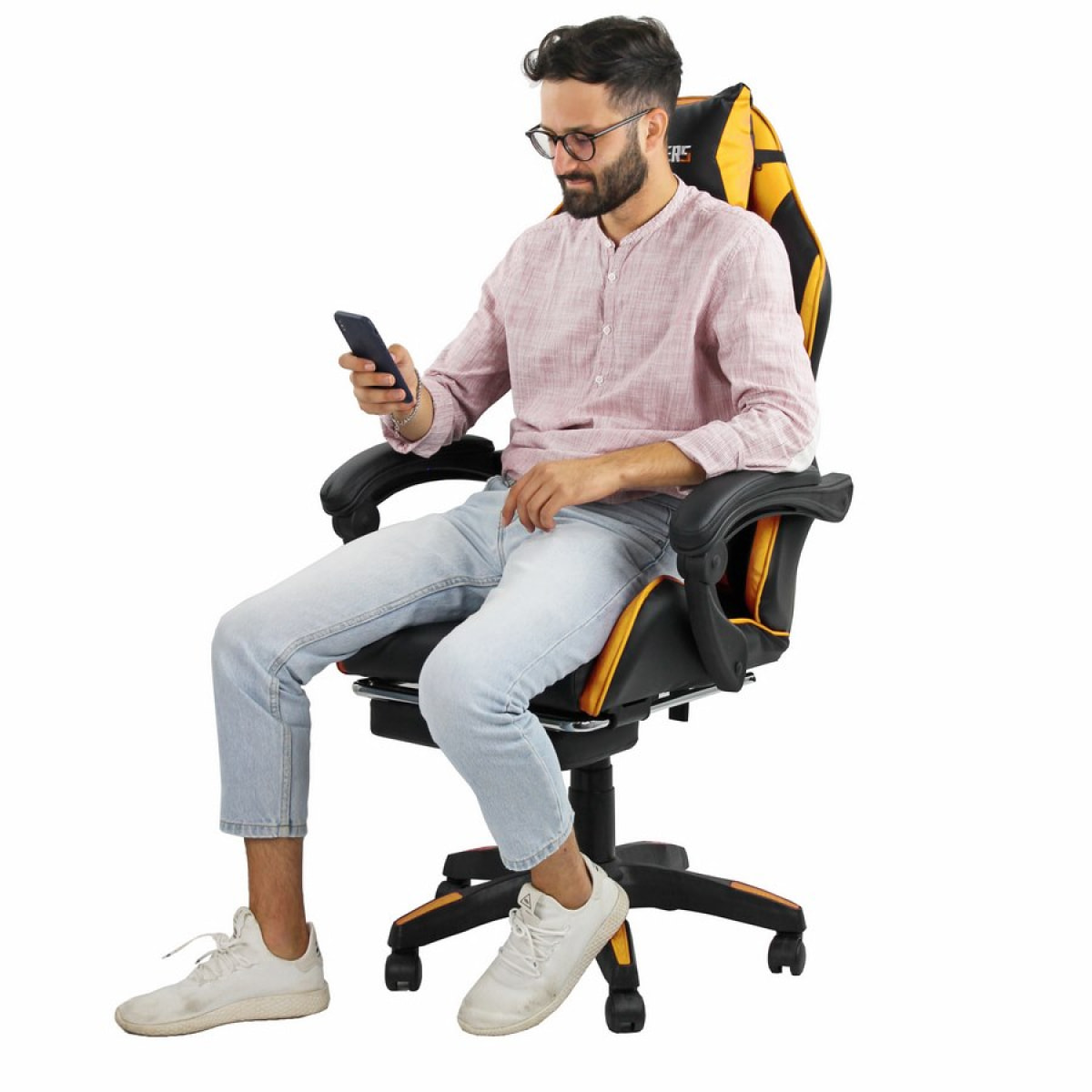 Poltrona gaming reclinabile con poggiapiedi gialla e nera