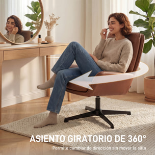 Sillón Giratorio, Butaca de Salón Tapizado en PU, Sillón Lectura con Asiento Acolchado, Reposabrazos, Patas Metálicas, para Sala de Estar, Dormitorio, Marrón