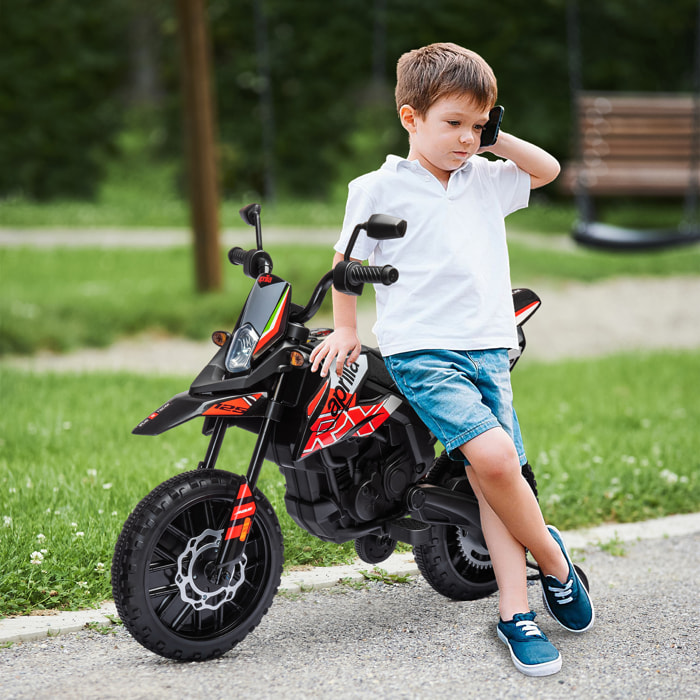 Moto Eléctrica para Niños 12V con Licencia Aprilia, Moto Eléctrica Infantil con Ruedas Auxiliares Desmontables, 6 km/h, Suspensión Trasera, Faro, Música y USB, para Niños 37-96 Meses, Rojo