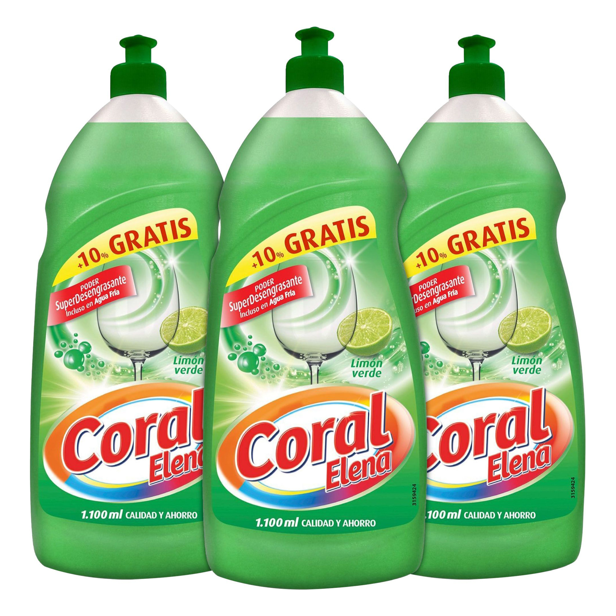 Coral Elena Detergente lavavajillas a mano - 3,3 L (3 x 1,1L)