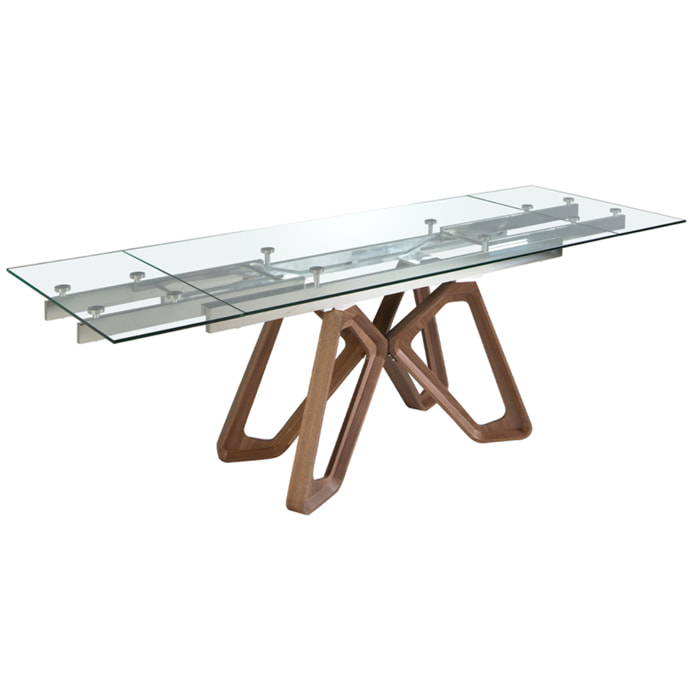 Mesa comedor extensible rectangular con tapa de cristal templado 160x90x76cm