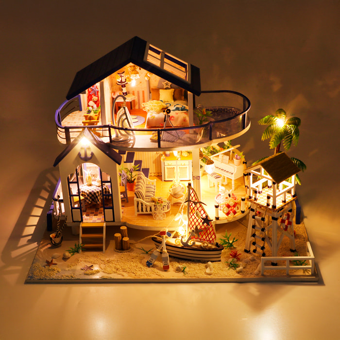 Casa al mare Leggenda del mare blu. Modello 3D realistico con grande dettaglio e luci LED.