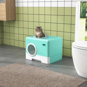 PawHut Arenero para Gatos Inodoro para Mascotas con Pala Bandeja Extraíble 2 Puertas Entrada Principal y Salida Superior 52x41x38,5 cm Verde