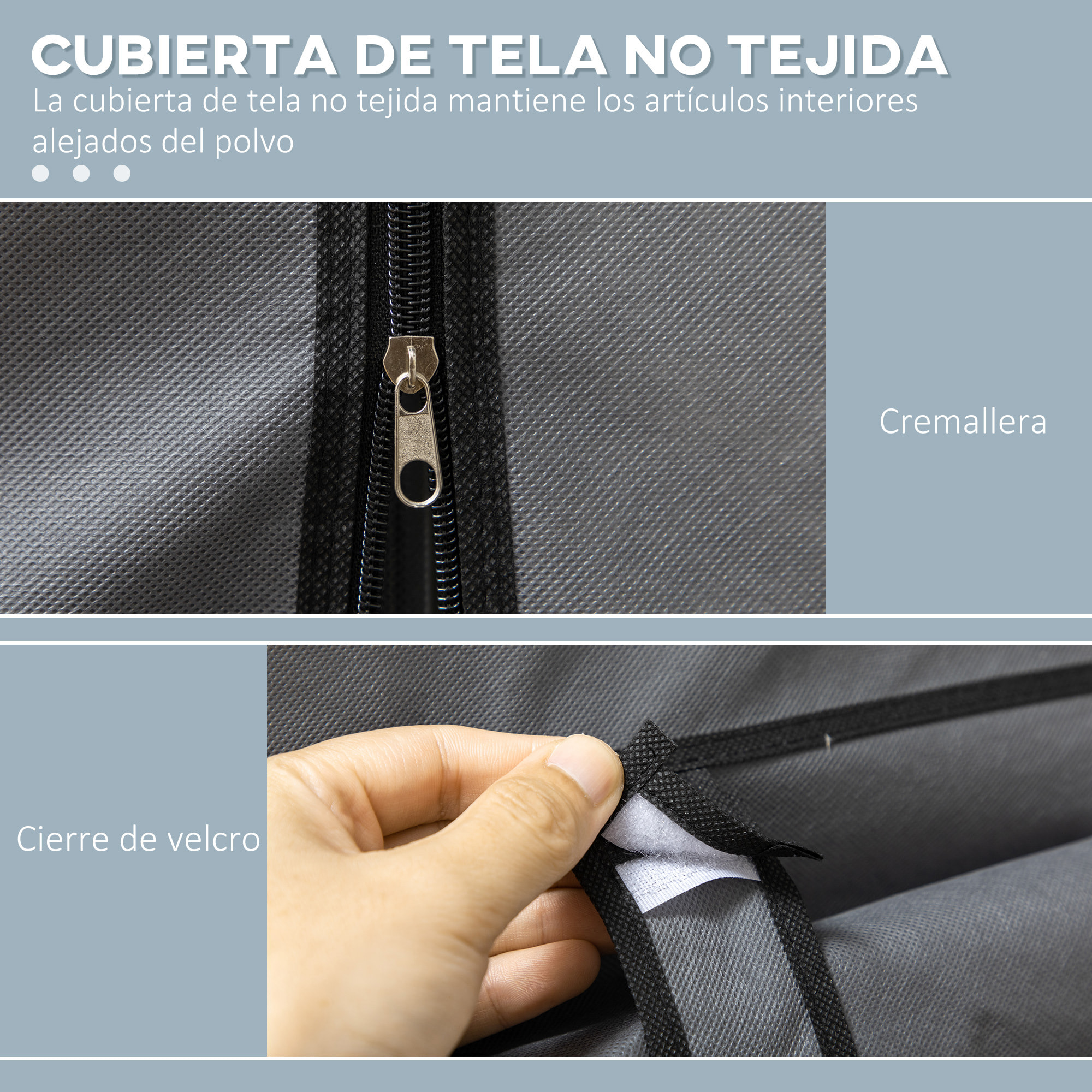 Armario de Tela Plegable, Armario Portátil con 2 Barras para Colgar, 8 Estantes, Marco de Acero, para Dormitorio, Vestidor, 125x43x162,5 cm, Gris Oscuro