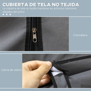 Armario de Tela Plegable, Armario Portátil con 2 Barras para Colgar, 8 Estantes, Marco de Acero, para Dormitorio, Vestidor, 125x43x162,5 cm, Gris Oscuro