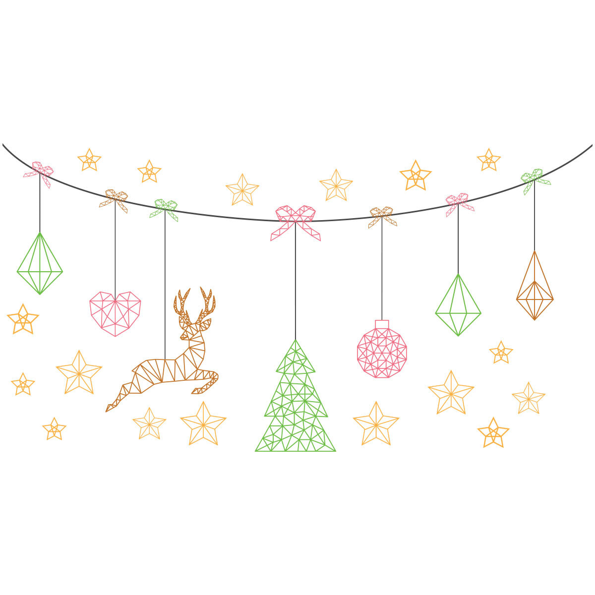 Sticker Noël guirlande de noël origami - Autocollants stickers adhésifs noël - décoration fêtes