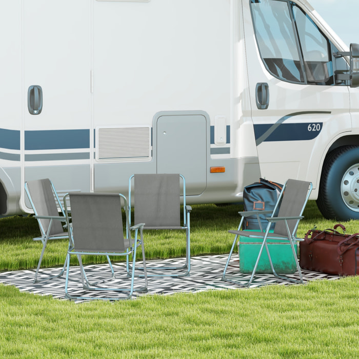 Juego de 4 Sillas de Camping Plegables Sillas Plegables de Jardín Exterior Acolchadas en Tela Oxford con Marco de Acero y Reposabrazos Carga 120 kg para Terraza Playa 53x54x76 cm Gris