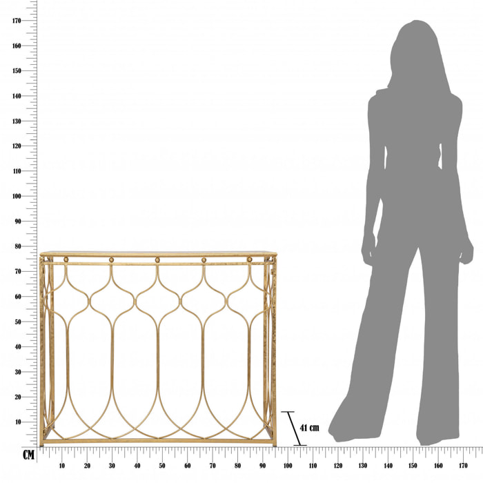 Console rettangolare, in metallo dorato, colore oro, Misure 41 x 78 x 96,5 cm