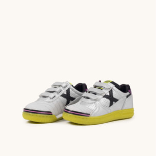 Zapatillas Infantiles de Fútbol Sala Plateadas con Triple Velcro MUNICH G-3 KID VCO 453