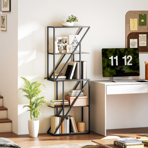 Librería de 5 Niveles, Estantería para Libros Industrial con Estantes Abiertos y Marco de Acero Entrecruzado, para Salón, Dormitorio, Oficina, 60x30x165 cm, Roble