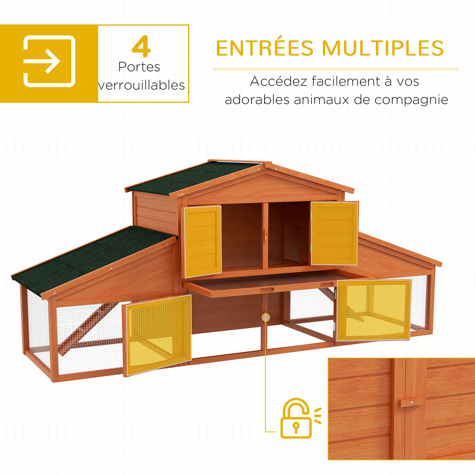 Clapier cage à lapins rongeurs XXL 2 étages 2 enclos tiroir déjection bois sapin pré-huilé