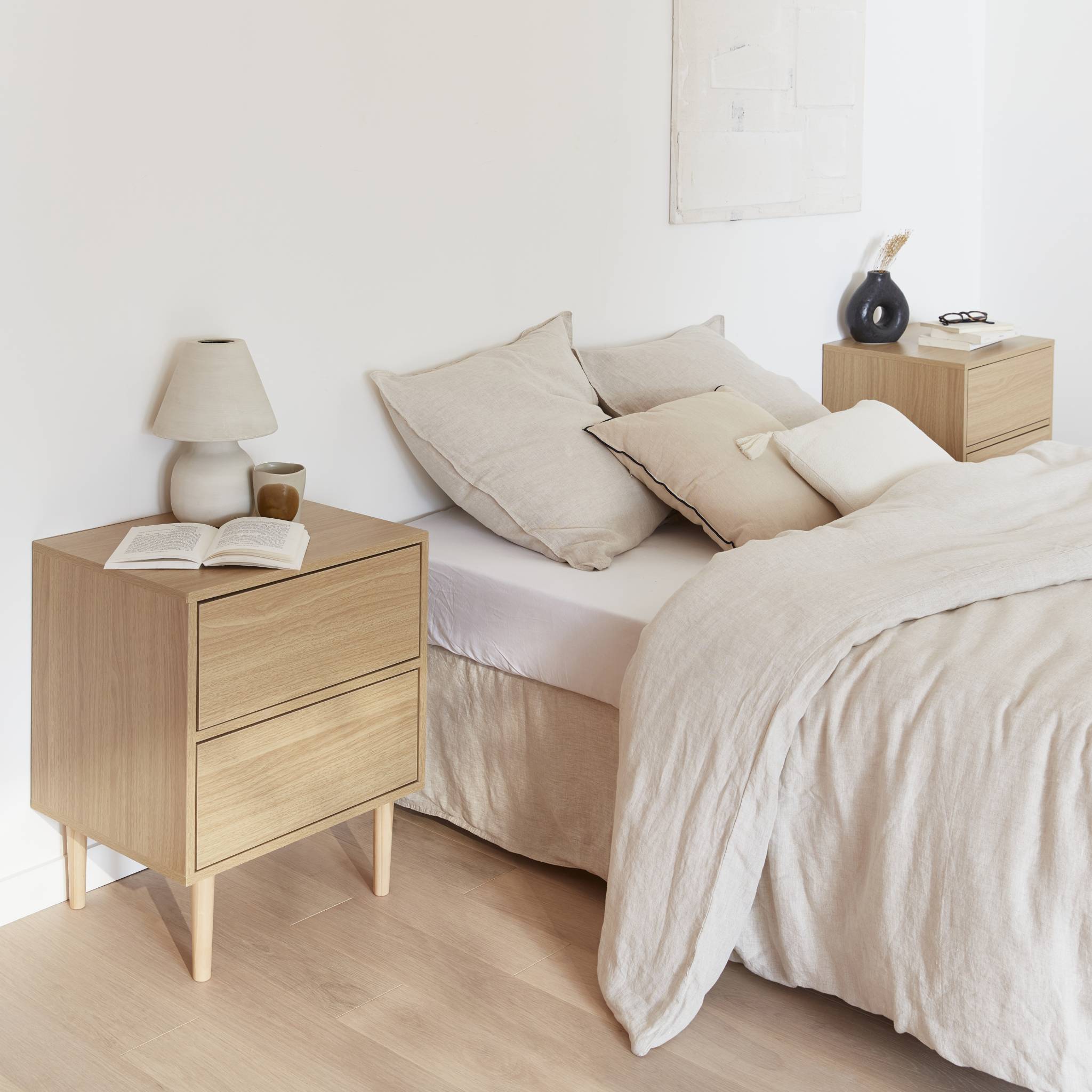 Lot de 2 tables de chevet décor bois naturel - Mika - 2 tiroirs - L 48 x l 40 x H 59cm