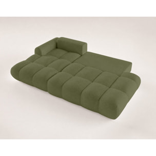 Yulin - Canapé d'angle ouvert gauche 4 places convertible avec coffre en tissu bouclette - Vert
