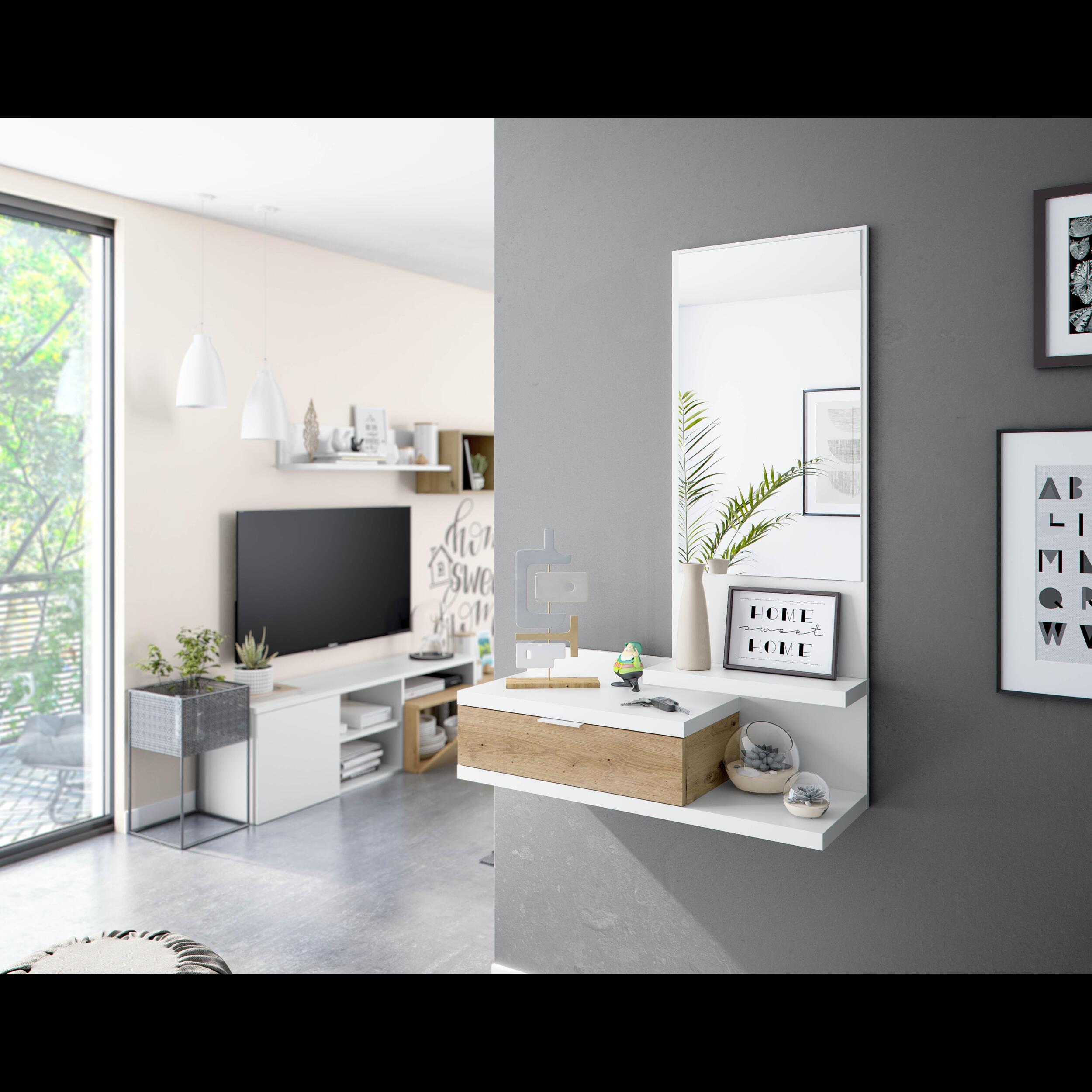 Mobile Ingresso Con Cassetto Specchio E Mensola Design Moderno Salvaspazio Ideale Per Ingresso Soggiorno Con Stile 81x116x29 Cm Bianco E Rovere