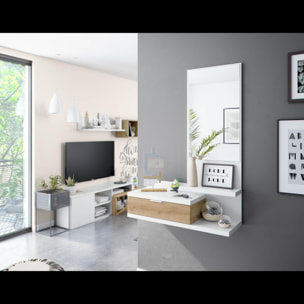 Mobile Ingresso Con Cassetto Specchio E Mensola Design Moderno Salvaspazio Ideale Per Ingresso Soggiorno Con Stile 81x116x29 Cm Bianco E Rovere