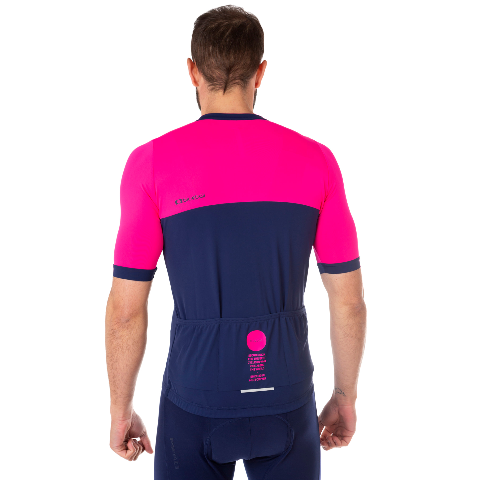 Camiseta ciclista hombre manga corta color rosa y azul