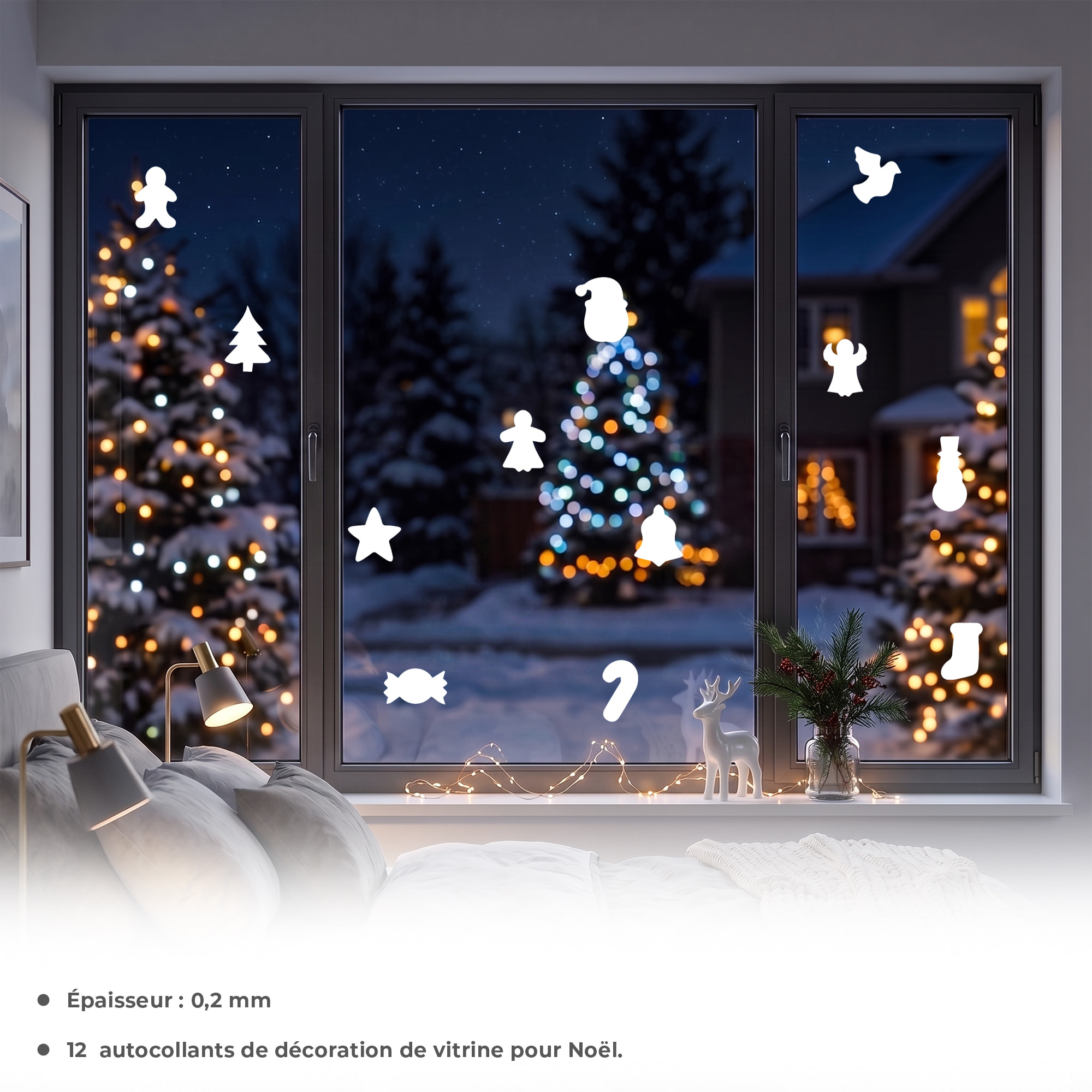 Stickers électrostatiques Noël - Autocollants adhésifs fenêtres noël - décoration fêtes