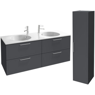 Meuble double vasque 140 cm Odéon Rive Gauche 4 tiroirs gris anthracite + colonne