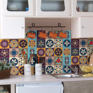 Stickers muraux - Sticker Mural Carrelage adhésif Cuisine Salle de Bain - 12 STICKERS CARRELAGES AZULEJOS CARMELO