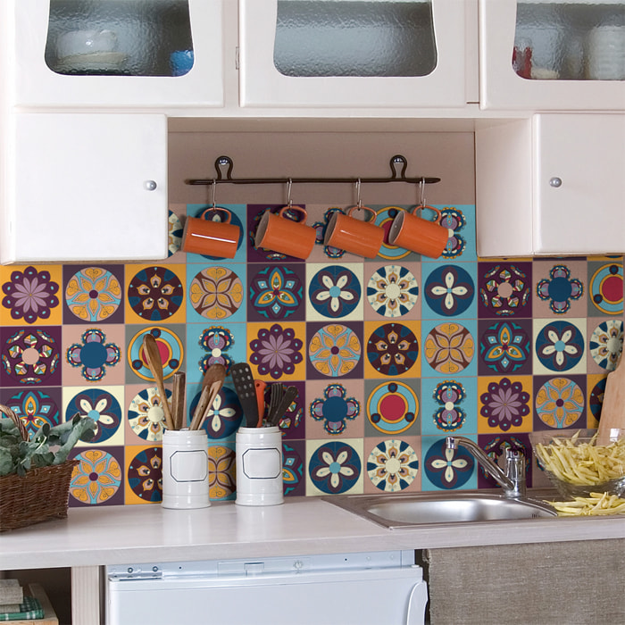 Stickers muraux - Sticker Mural Carrelage adhésif Cuisine Salle de Bain - 12 STICKERS CARRELAGES AZULEJOS CARMELO