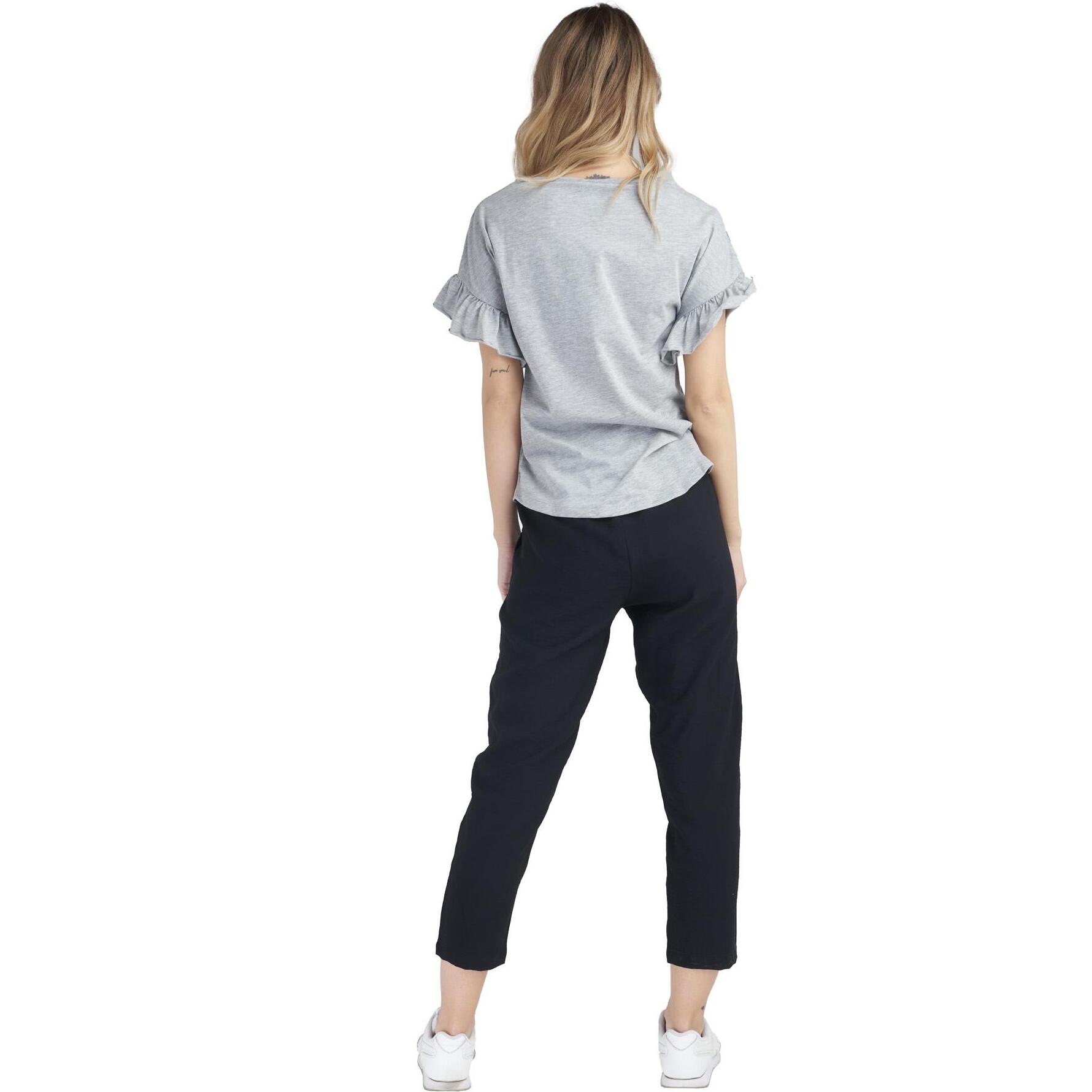 Camiseta de mujer brillante de manga corta con volantes