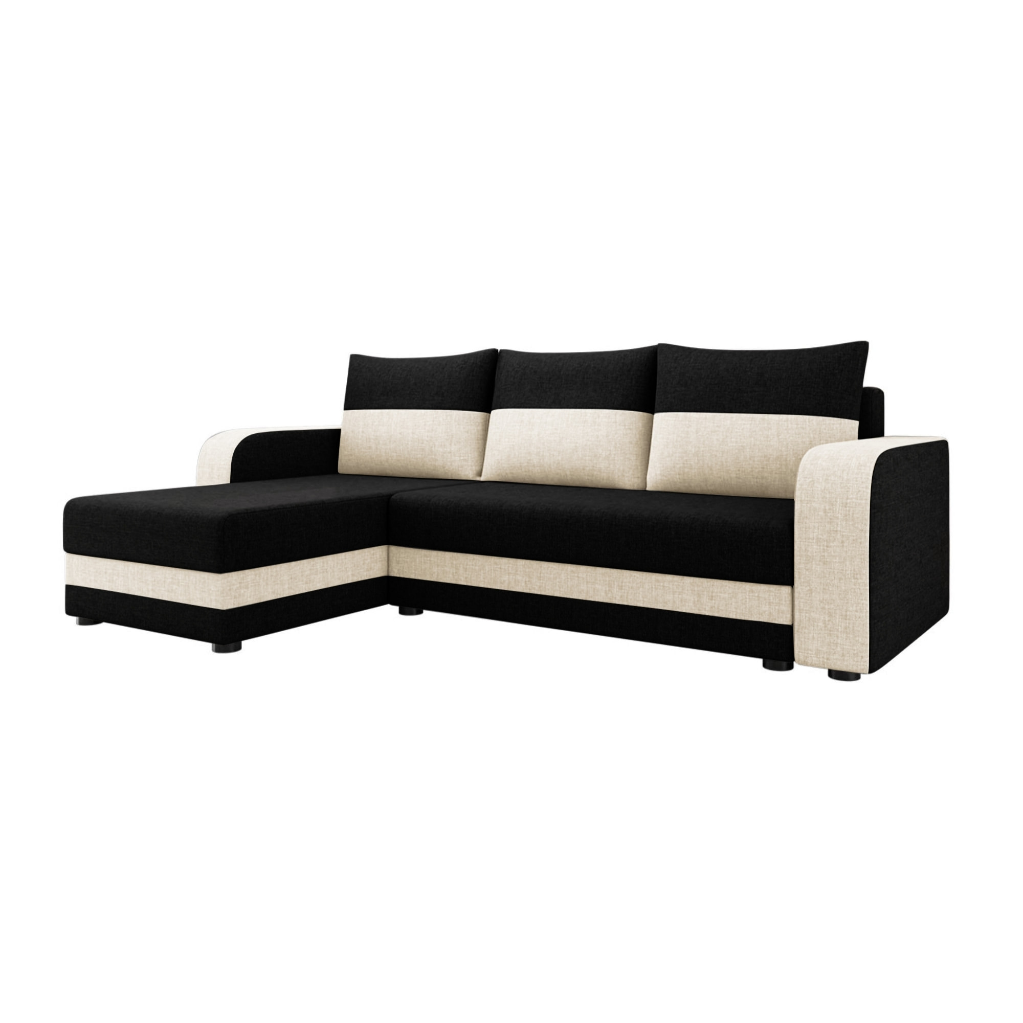 Harvey - canapé d'angle réversible - convertible - avec coffre - en tissu - 4 places - style contemporain - Noir / Beige