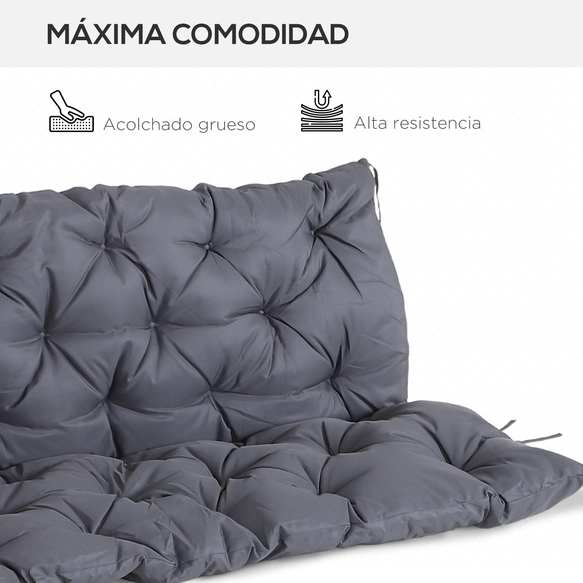 Cojín para Banco de 3 Plazas con Respaldo 150x98x8 cm para Jardín Terraza Gris