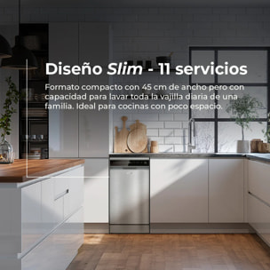 EVVO D4X Slim Lavavajillas 45cm Libre Instalación 11 Cubiertos 8 Programas Clase C