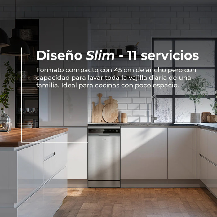 EVVO D4X Slim Lavavajillas 45cm Libre Instalación 11 Cubiertos 8 Programas Clase C