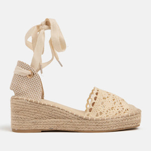 Zeppa a uncinetto con fondo in paglia - BEIGE