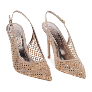 Décolleté slingback donna nude in raso con strass, tacco 11 cm