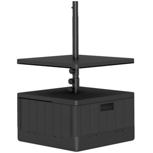 Base para Sombrilla Exterior 3 en 1, Mesa Auxiliar Ajustable, Macetero con Orificio de Drenaje, Soporte de Parasol Rellenable Arena 80 kg con Ruedas y Asas, para Postes Ø38 y Ø48 mm, Negro