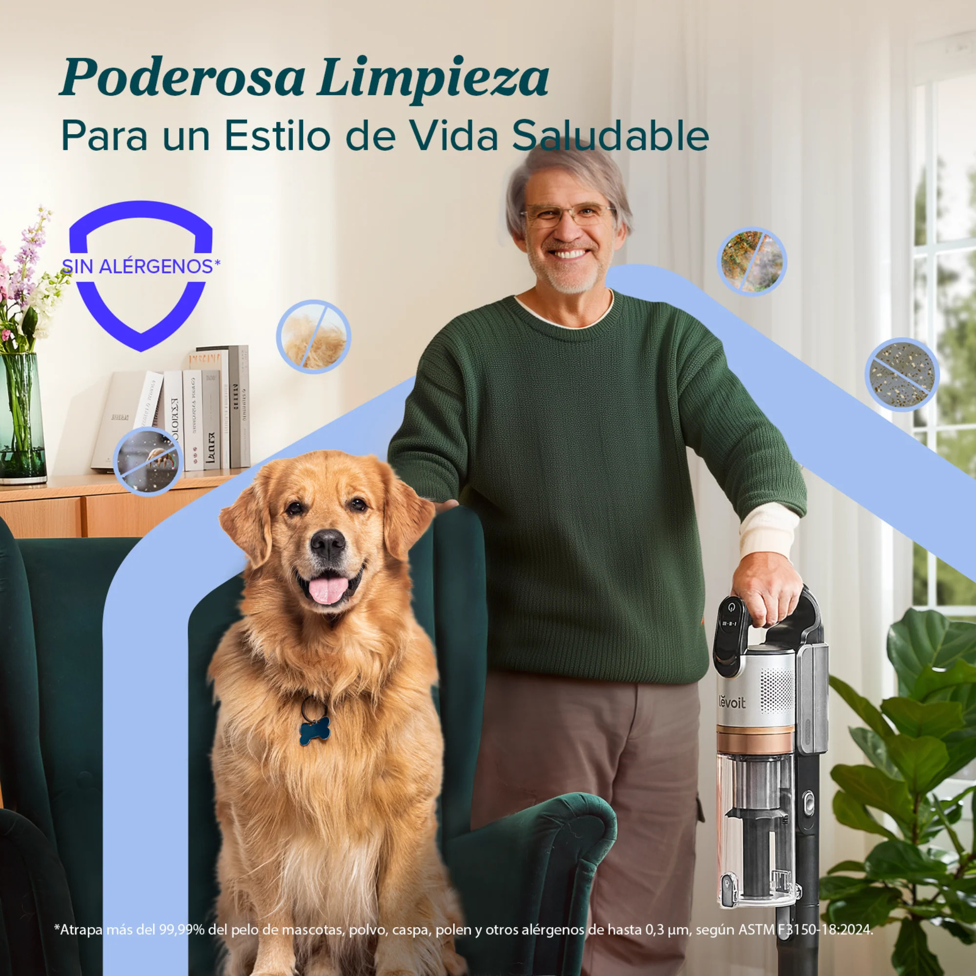 LEVOIT Aspiradora inalámbrica LVAC-300 Plus con un cepillo anti-enredos, motor 240W y cabezal flexible de 180°