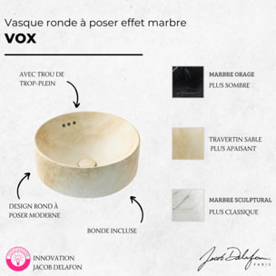Vasque ronde à poser Vox marbre travertin sable + bonde