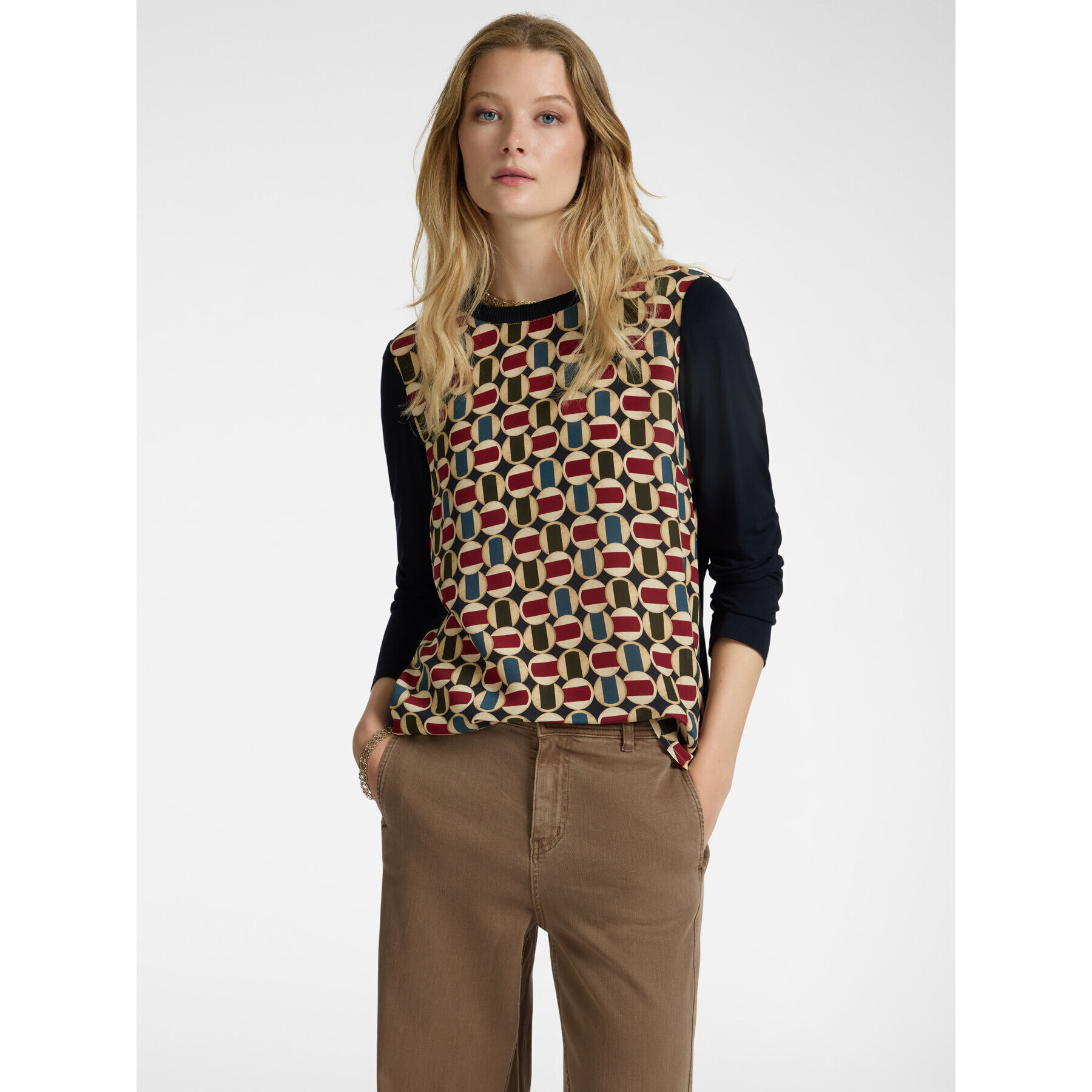 Elena Mirò - T-shirt con davanti in seta stampata - Blu