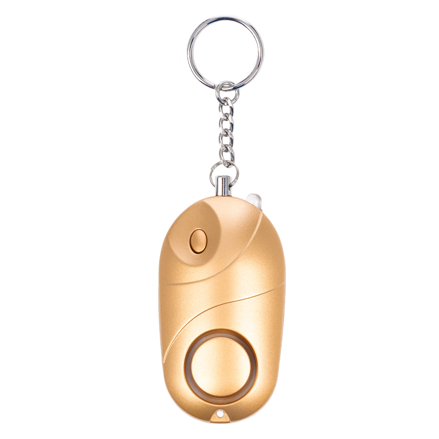 Alarma SOS personal con luz LED brillante y sonido de 130dB. 3x pilas LR44 incluidas y activación rápida por tirón de anilla.