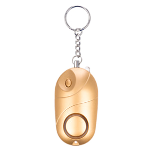 Alarma SOS personal con luz LED brillante y sonido de 130dB. 3x pilas LR44 incluidas y activación rápida por tirón de anilla.